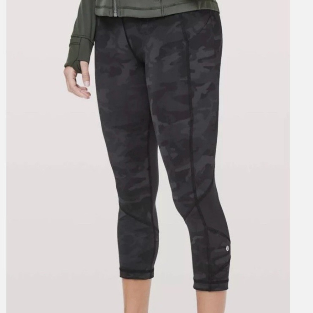 Lululemon Pace Rival Crop Luxtreme 22" Incognito Camo Multi Gray Black Size 4